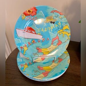 Colorful Caribbean Themed Melamine Plates, Set of Four